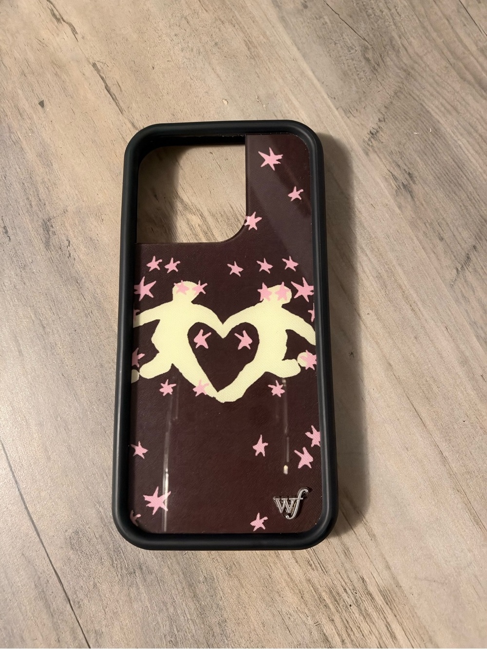 Wildflowers Brown Case with Pink Stars & Cream Heart Figures